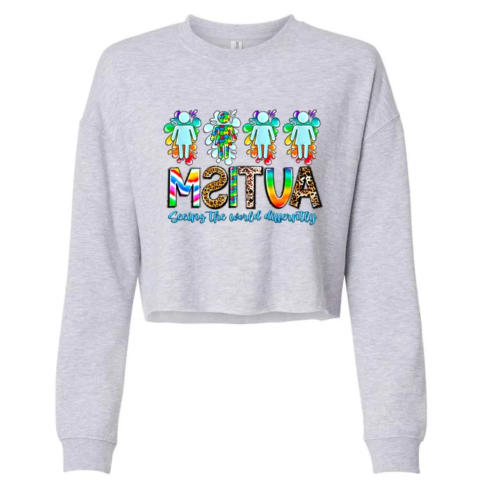 Autism Awareness Seeing The World Differently Gift Cropped Pullover Crew