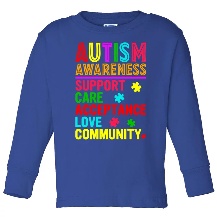 Autism Awareness Support Care Acceptance Love Autism Month Meaningful Gift Toddler Long Sleeve Shirt