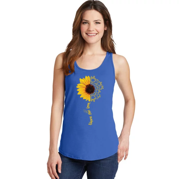 Asl American Sign Language Sunflower Share The Love Funny Gift Ladies Essential Tank