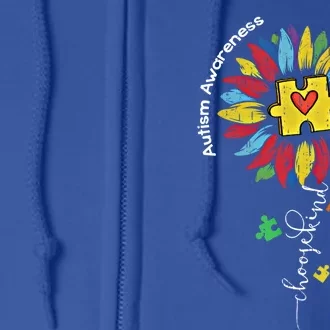 Autism Awareness Sunflower Choose Kind Autistic Mom Gift Full Zip Hoodie