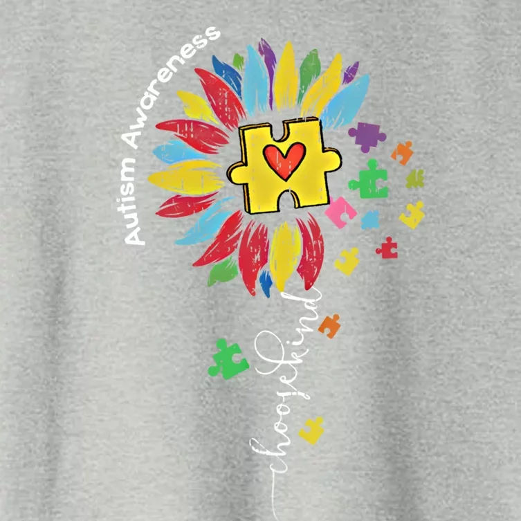 Autism Awareness Sunflower Choose Kind Autistic Mom Gift Women's Crop Top Tee