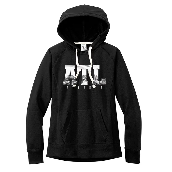 Atl Atlanta Skyline Pride Black & White Vintage Georgia Women's Fleece Hoodie