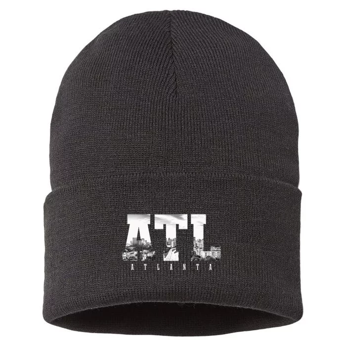 Atl Atlanta Skyline Pride Black & White Vintage Georgia Sustainable Knit Beanie