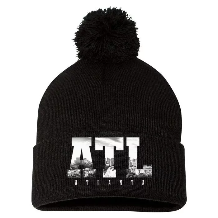 Atl Atlanta Skyline Pride Black & White Vintage Georgia Pom Pom 12in Knit Beanie