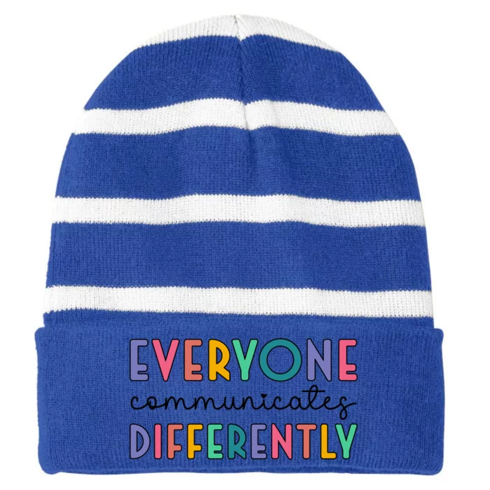 Autism Awareness Support Everyone Communicates Differently Gift Striped Beanie with Solid Band