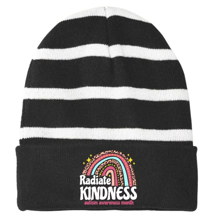 Autism Awareness special ed teacher radiate kindness rainbow Striped Beanie with Solid Band