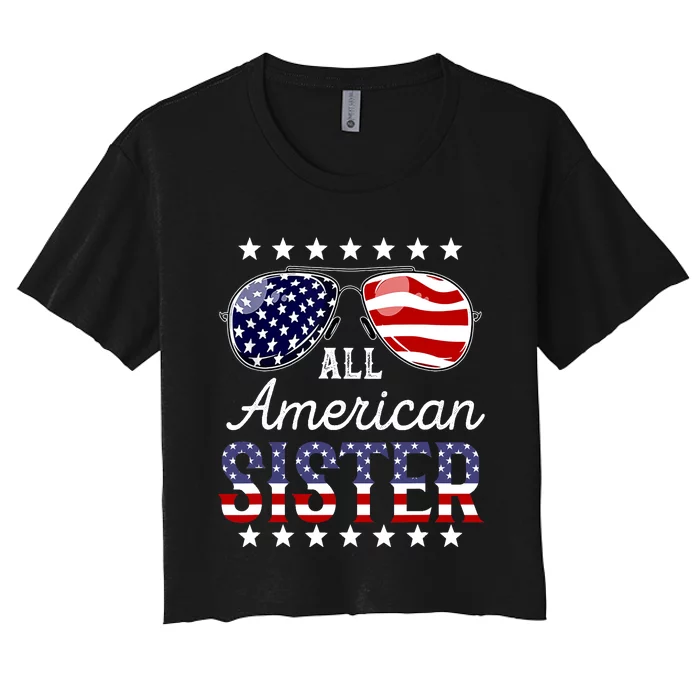 All American Sister 4th of July Sunglasses Family Women's Crop Top Tee