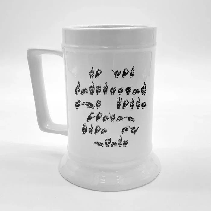 ASL American Sign Language T Front & Back Beer Stein