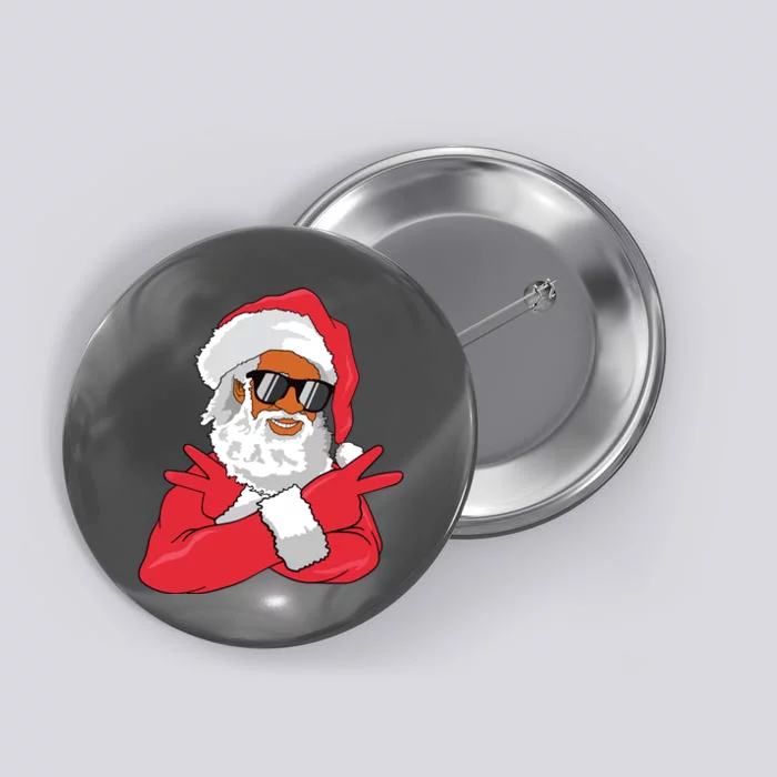 African American Santa Claus Christmas Decor Button