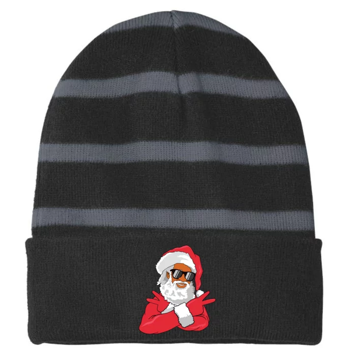 African American Santa Claus Christmas Decor Striped Beanie with Solid Band