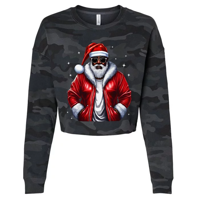 African American Santa Christmas Pajama Cool Black Xmas Cropped Pullover Crew