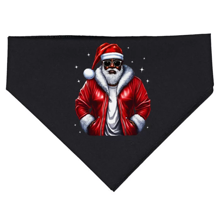 African American Santa Christmas Pajama Cool Black Xmas USA-Made Doggie Bandana