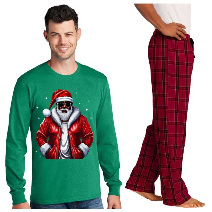 African American Santa Christmas Pajama Cool Black Xmas Long Sleeve Pajama Set