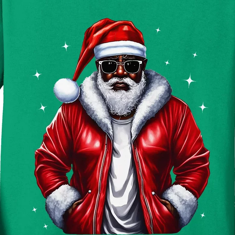 African American Santa Christmas Pajama Cool Black Xmas Kids Long Sleeve Shirt