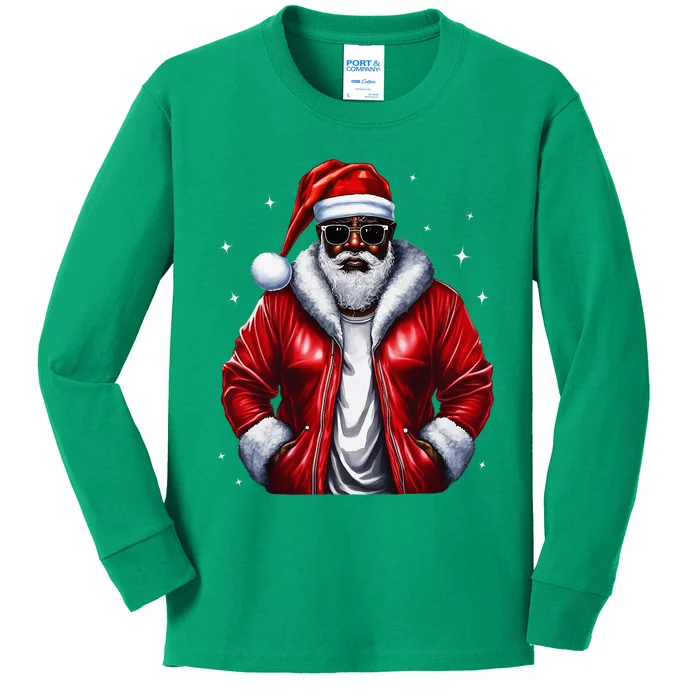 African American Santa Christmas Pajama Cool Black Xmas Kids Long Sleeve Shirt