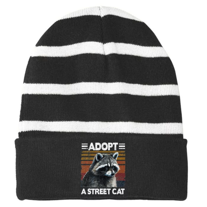 Adopt A S.T.R.E.E.T Cat Watercolor Raccoon Striped Beanie with Solid Band