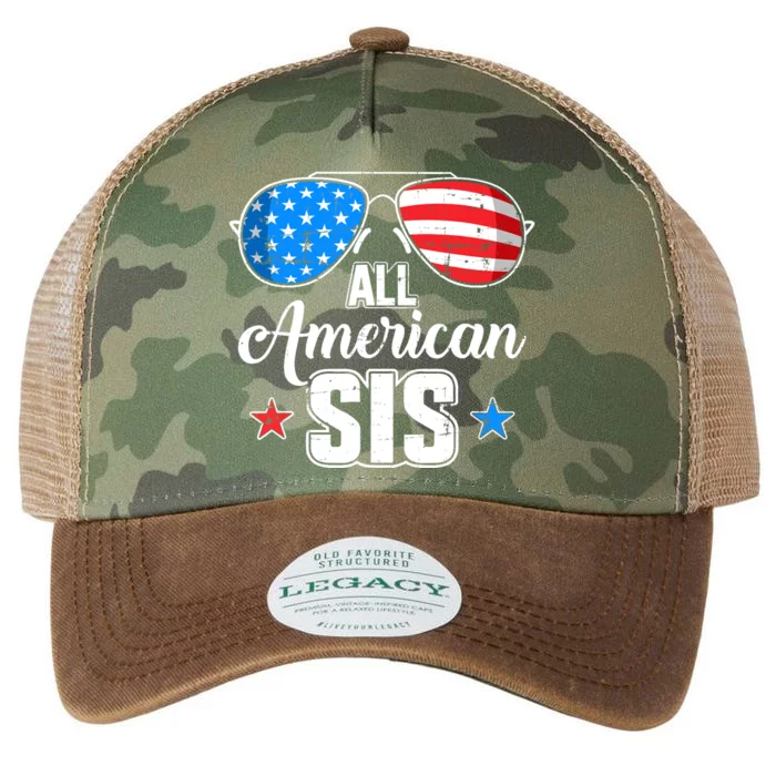 All american sis US flag for matching sister 4th of July Legacy Tie Dye Trucker Hat