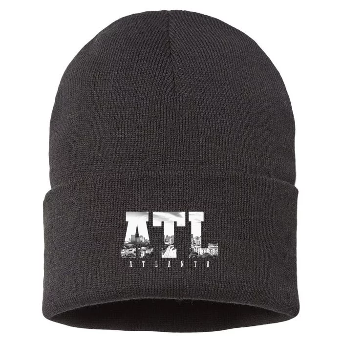 ATL Atlanta Skyline Pride Black & White Vintage Georgia Sustainable Knit Beanie