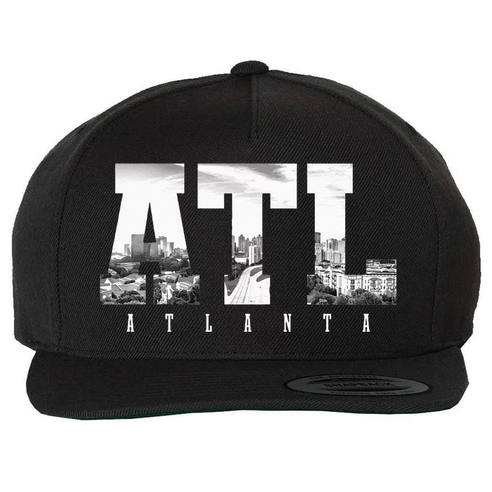 ATL Atlanta Skyline Pride Black & White Vintage Georgia Wool Snapback Cap