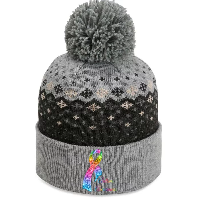 Autism Awareness Sparkle Glitter Ribbon The Baniff Cuffed Pom Beanie