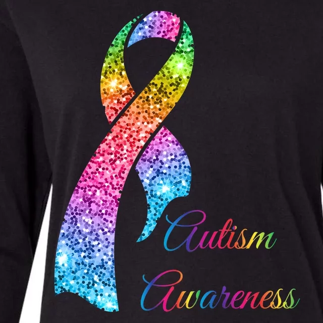 Autism Awareness Sparkle Glitter Ribbon Womens Cotton Relaxed Long Sleeve T-Shirt