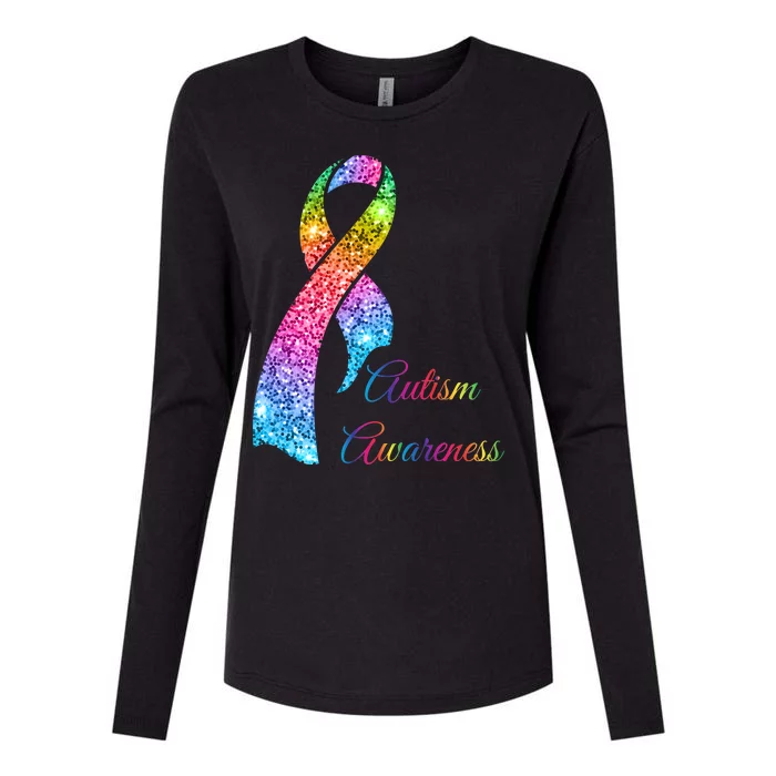 Autism Awareness Sparkle Glitter Ribbon Womens Cotton Relaxed Long Sleeve T-Shirt