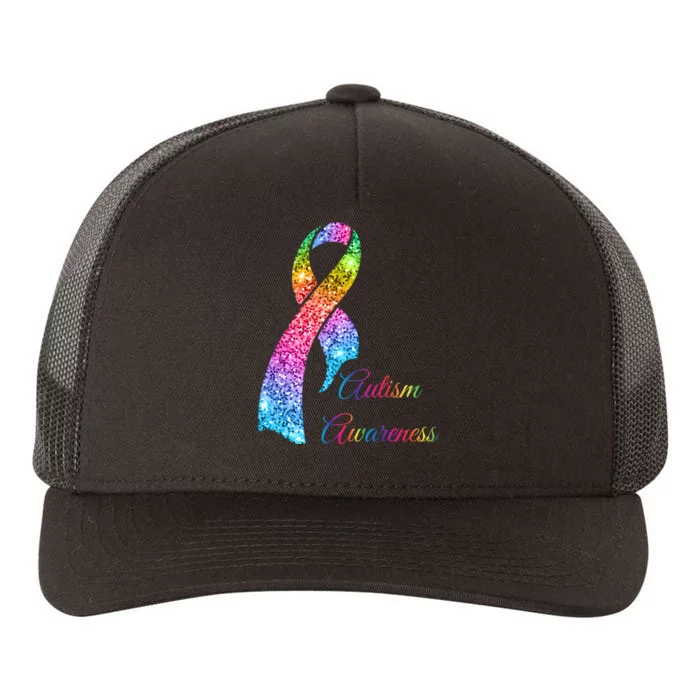 Autism Awareness Sparkle Glitter Ribbon Yupoong Adult 5-Panel Trucker Hat