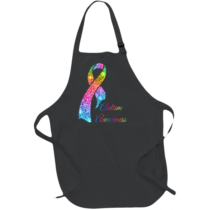 Autism Awareness Sparkle Glitter Ribbon Full-Length Apron With Pocket