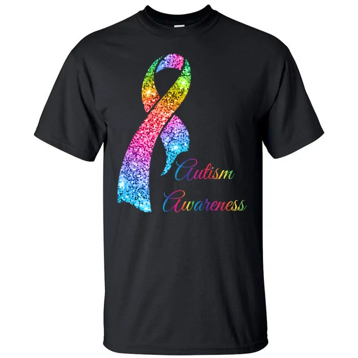 Autism Awareness Sparkle Glitter Ribbon Tall T-Shirt