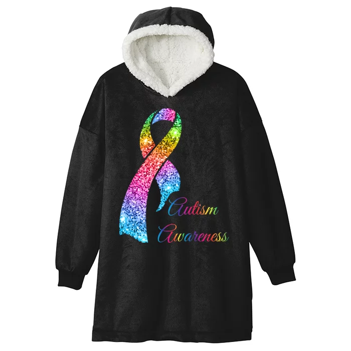 Autism Awareness Sparkle Glitter Ribbon Hooded Wearable Blanket