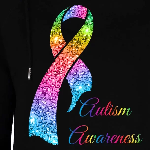 Autism Awareness Sparkle Glitter Ribbon Womens Funnel Neck Pullover Hood