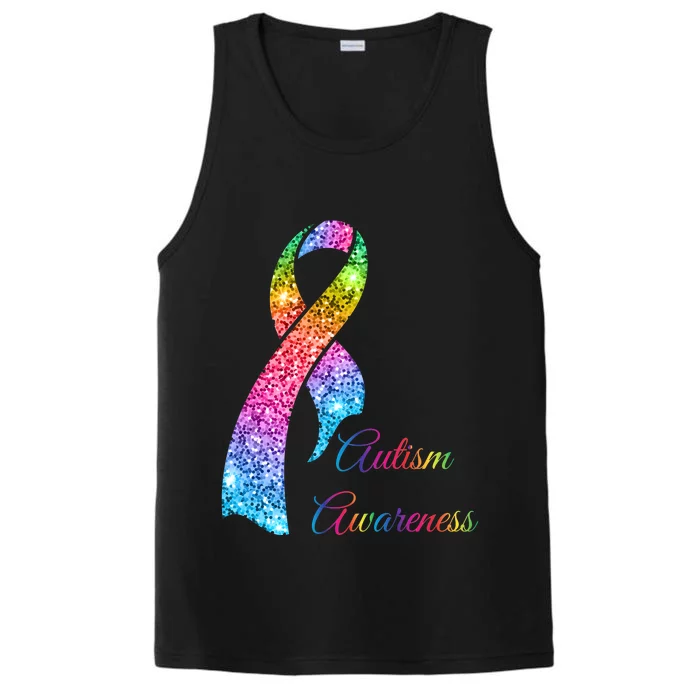 Autism Awareness Sparkle Glitter Ribbon Performance Tank