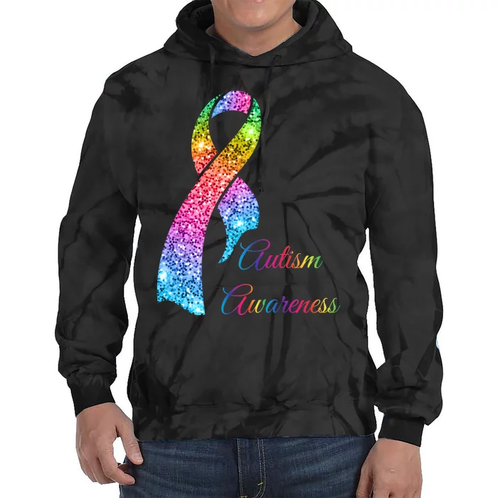 Autism Awareness Sparkle Glitter Ribbon Tie Dye Hoodie