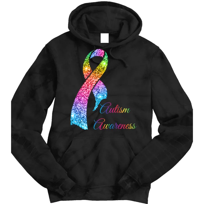 Autism Awareness Sparkle Glitter Ribbon Tie Dye Hoodie