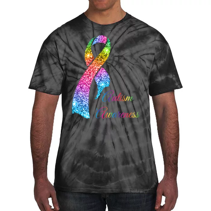 Autism Awareness Sparkle Glitter Ribbon Tie-Dye T-Shirt