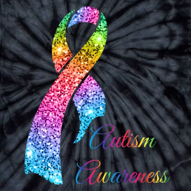 Autism Awareness Sparkle Glitter Ribbon Tie-Dye T-Shirt