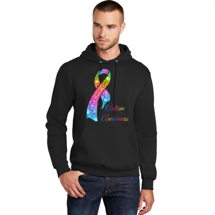 Autism Awareness Sparkle Glitter Ribbon Tall Hoodie