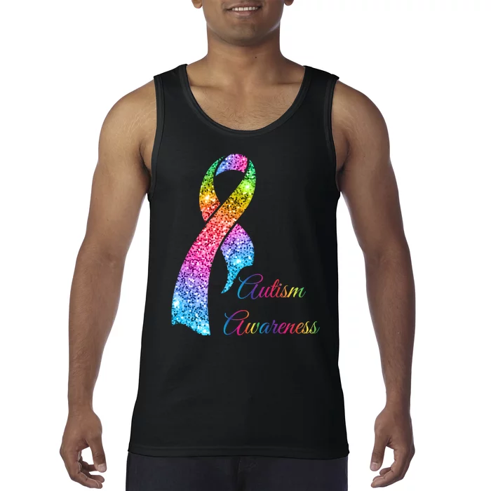 Autism Awareness Sparkle Glitter Ribbon Tank Top