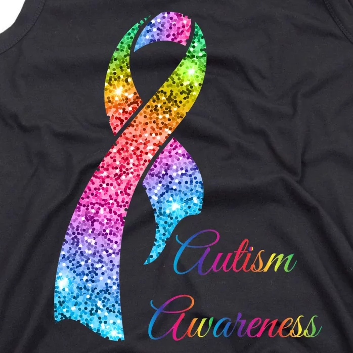 Autism Awareness Sparkle Glitter Ribbon Tank Top