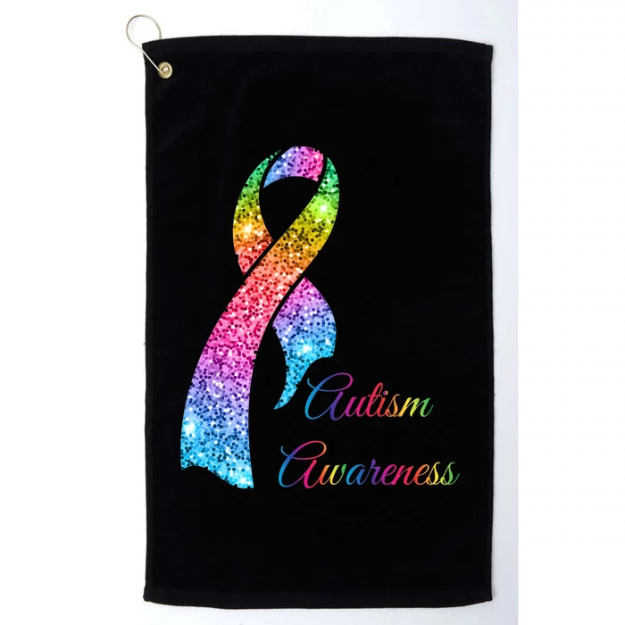 Autism Awareness Sparkle Glitter Ribbon Platinum Collection Golf Towel