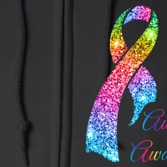 Autism Awareness Sparkle Glitter Ribbon Full Zip Hoodie