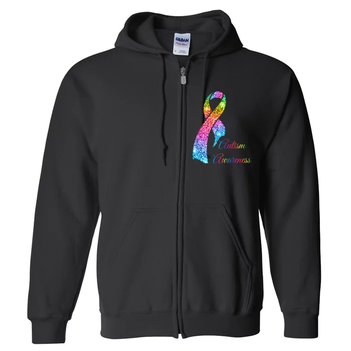 Autism Awareness Sparkle Glitter Ribbon Full Zip Hoodie