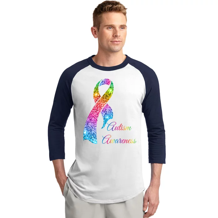 Autism Awareness Sparkle Glitter Ribbon Baseball Sleeve Shirt