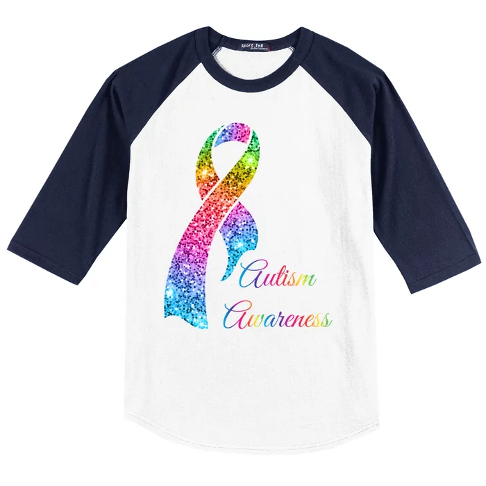 Autism Awareness Sparkle Glitter Ribbon Baseball Sleeve Shirt