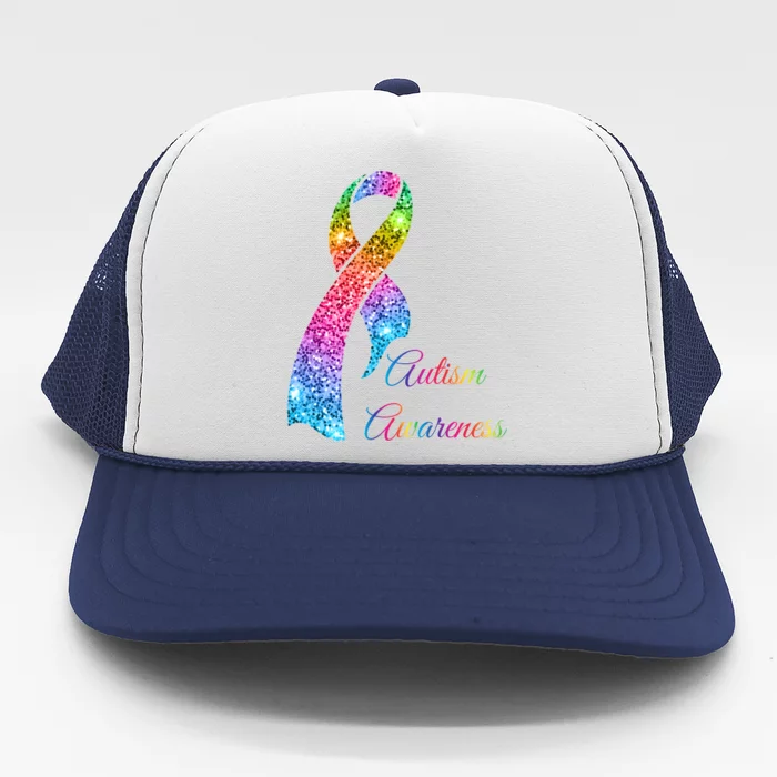 Autism Awareness Sparkle Glitter Ribbon Trucker Hat