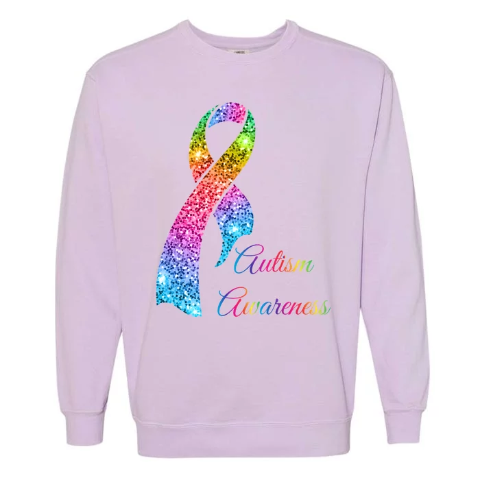 Autism Awareness Sparkle Glitter Ribbon Garment-Dyed Sweatshirt