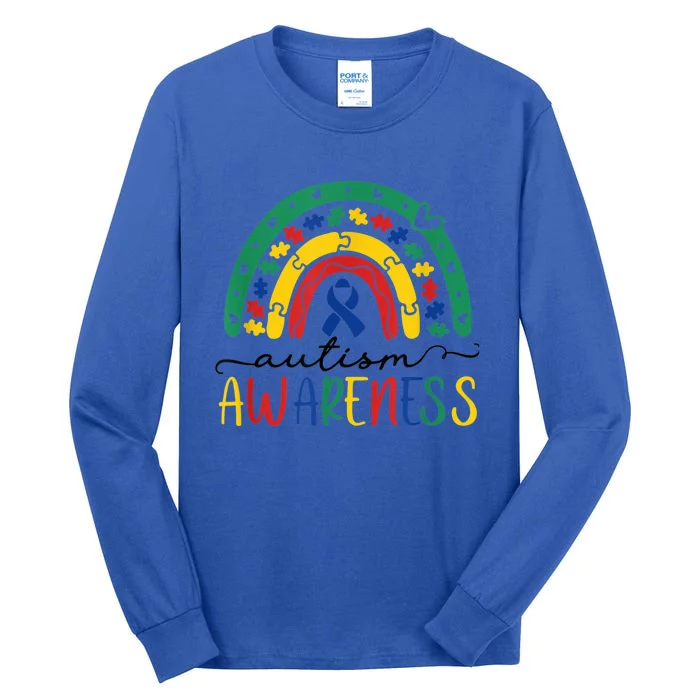 Autism Awareness Shirt Puzzle Pieces Rainbow Gifts for Mom Tall Long Sleeve T-Shirt