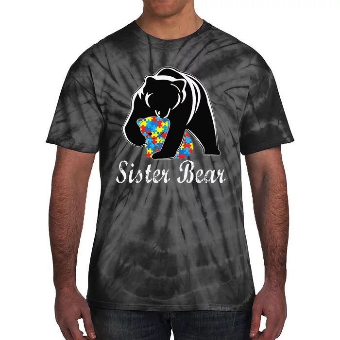 Autism Awareness Sister Bear Support Autistic Adults Tie-Dye T-Shirt