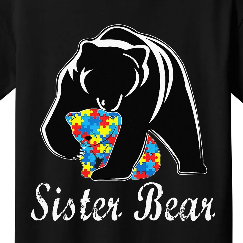 Autism Awareness Sister Bear Support Autistic Adults Kids T-Shirt