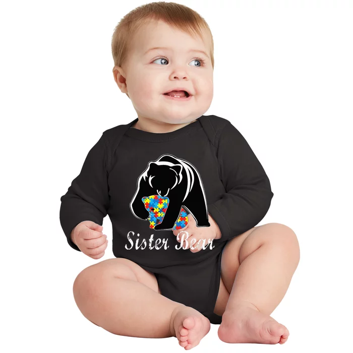 Autism Awareness Sister Bear Support Autistic Adults Baby Long Sleeve Bodysuit